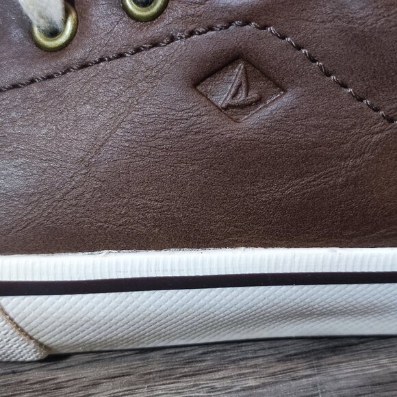 Sperry Memory Foam Sneakers Boys Size 2 Brown  Faux Leather Low Top Sporty Shoe - Picture 5 of 10